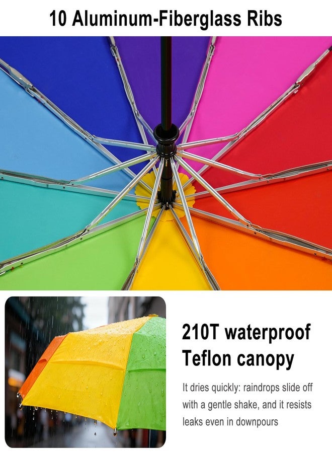Lejorain Large Golf Umbrella Rainbow - Oversized 54inch Double Layer Windproof 10Ribs Folding Travel Umbrella Compact Auto Open Close for Rain Women/Men - Image 4