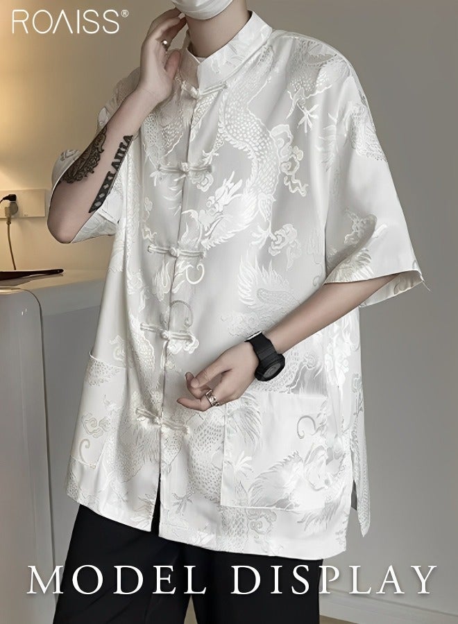 رويس قميص فضفاض صيفي ريترو كم قصير رفيع ملابس رجالية نصف كم قميص مطبوع #N/A #N/A #N/A - Image 1
