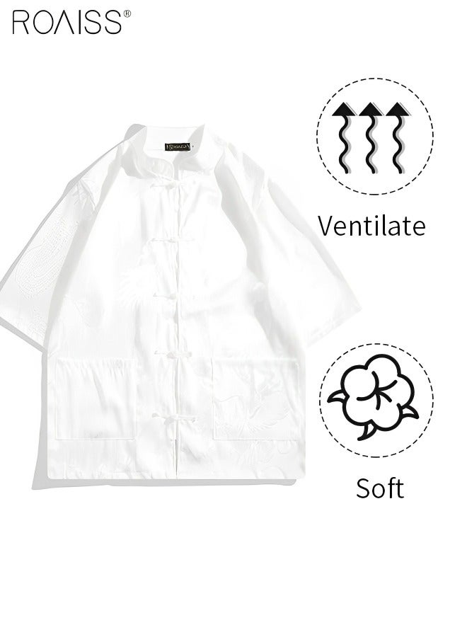 رويس قميص فضفاض صيفي ريترو كم قصير رفيع ملابس رجالية نصف كم قميص مطبوع #N/A #N/A #N/A - Image 3