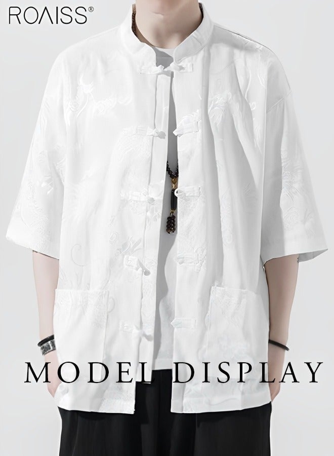 رويس قميص فضفاض صيفي ريترو كم قصير رفيع ملابس رجالية نصف كم قميص مطبوع #N/A #N/A #N/A - Image 2