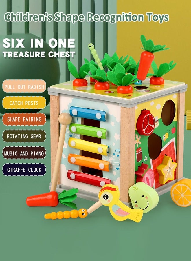 لعبة صندوق الكنز الخشبي متعدد الوظائف لعبة صندوق الكنز ستة في واحد لعبة خشبية سداسية الأضلاع 6 طرق للعب ألعاب تعليمية ألعاب تعليمية مبكرة للأطفال - Image 2