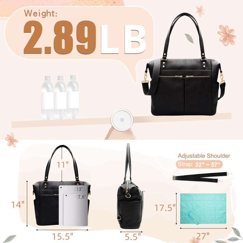 MOMINSIDE حقيبة حفاضات MOMINSIDE، حقيبة ظهر جلدية مع 14 جيب، حقيبة أطفال قابلة للتحويل للأولاد والبنات، سجل هدايا الأطفال، وسادة تغيير، 4 جيوب معزولة كبيرة (أسود) - Image 5