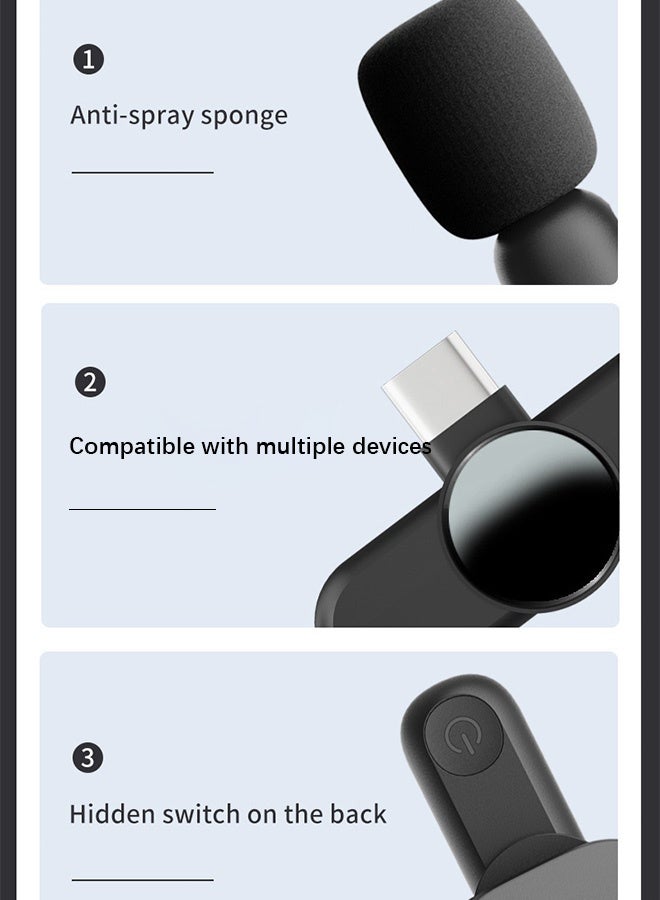 GD Plug-Play Wireless Lavalier Microphone - Noise Reduction Mini Microphone with 2 USB-C, Clip on Microphone for iPhone 15 iPad Android Phone PC and Laptop Video Recording Interview Vlogging Auto Sync and Noise Reduction - Image 2