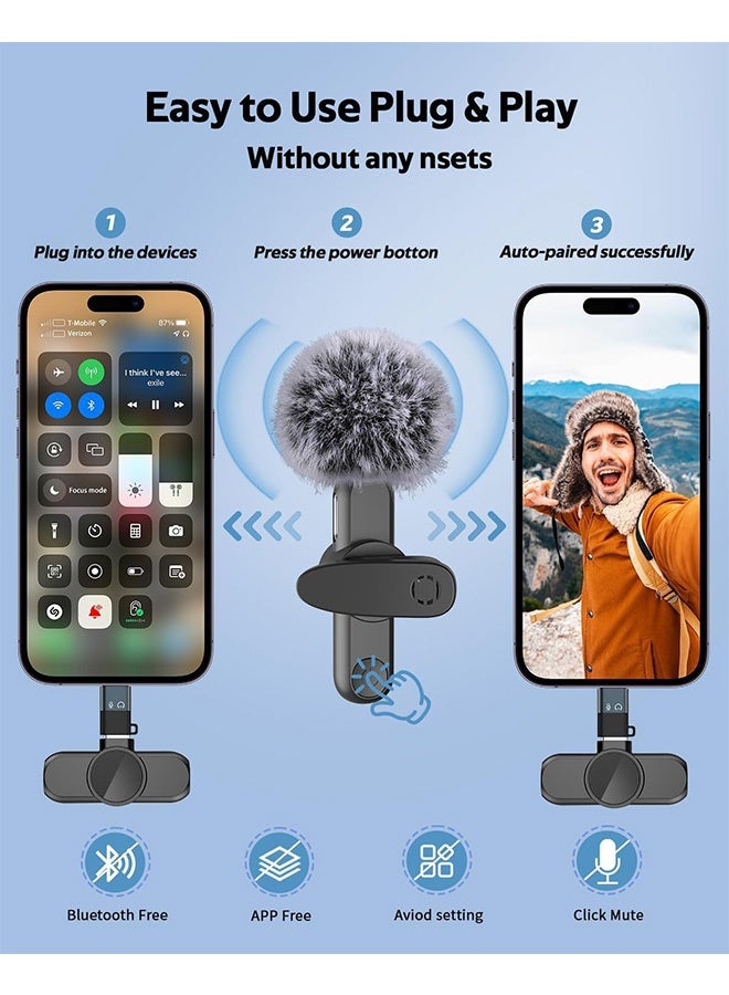 GD Plug-Play Wireless Lavalier Microphone - Noise Reduction Mini Microphone with 2 USB-C, Clip on Microphone for iPhone 15 iPad Android Phone PC and Laptop Video Recording Interview Vlogging Auto Sync and Noise Reduction - Image 4