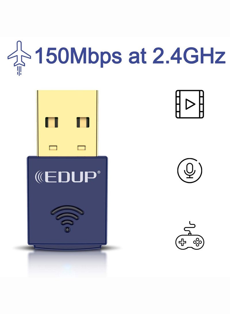 إيدب محول واي فاي بلوتوث USB للكمبيوتر الشخصي، محول بلوتوث 4.0، محول شبكة USB نانو لاسلكي 2.4 جيجاهرتز 150 ميجابت في الثانية، متوافق فقط مع أنظمة التشغيل Windows 11/10/7/8/8.1 - Image 2