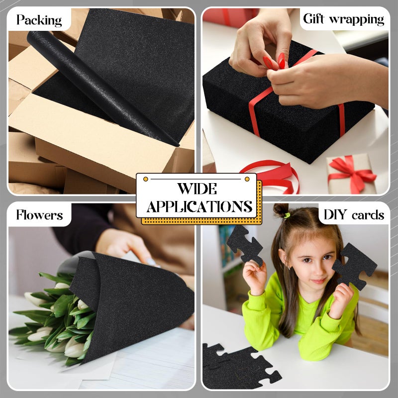 gisgfim Glitter Bulletin Board Roll Sparkle Bulletin Board Background Glitter Poster Paper Gift Wrapping DIY Art Crafts Non Fading Wallpaper for Home Office Classroom Decoration 16" x20ft, Black - Image 5