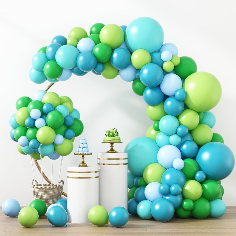 RUBFAC 129pcs Blue Green Balloons Different Sizes 18 12 10 5 Inch for Garland Arch Green Blue Balloons for Birthday Baby Shower Gender Reveal Wedding Party Decoration - Image 3
