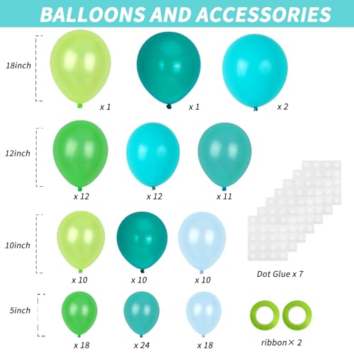 RUBFAC 129pcs Blue Green Balloons Different Sizes 18 12 10 5 Inch for Garland Arch Green Blue Balloons for Birthday Baby Shower Gender Reveal Wedding Party Decoration - Image 5