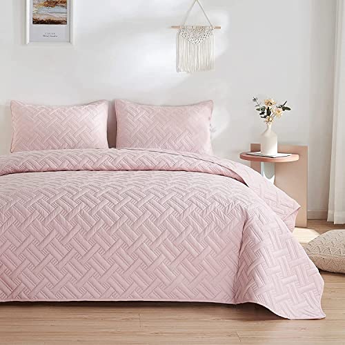 VAS COLLECTIONS® All Weather 3 Pcs 100% Cotton Ultrasonic 280 Tc Solid King Size Quilted Bed Cover/Bedsheet with 2 Pillow Case, (Luxurious,Pink, 90X100 Inches, 254X228 cm) - Image 1