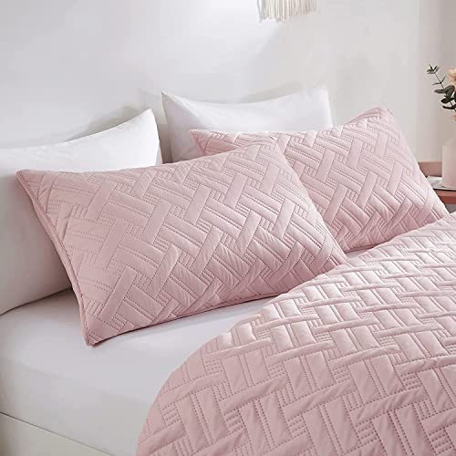 VAS COLLECTIONS® All Weather 3 Pcs 100% Cotton Ultrasonic 280 Tc Solid King Size Quilted Bed Cover/Bedsheet with 2 Pillow Case, (Luxurious,Pink, 90X100 Inches, 254X228 cm) - Image 3