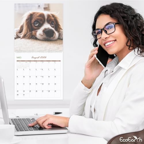 EcoEarth - Biodegradable 11x22 Inch - Open - 12-Month Vertical Hanging Wall Calendar - 2026 Monthly Calendar - Cute Puppies - Image 5