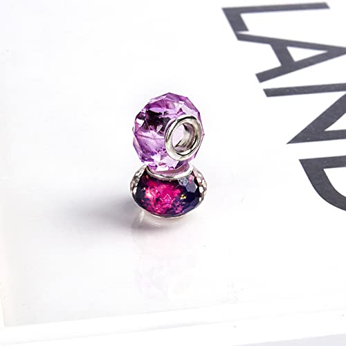 AIPRIDY 60 Pieces Assorted European Beads with Copper Core Big Hole Resin Spacer No Copper Core Lampwork Colorful Beads Rhinestone Craft Beads for DIY Charm Bracelet Jewelry Making (Violet and Purple) - Image 3