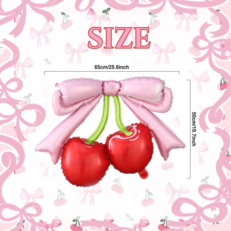 Tesochye 4 Pcs Pink Bow Red Cherry Balloons for She's The Cherry On Top Party,Berry First Birthday Decorations,Girl Women Summer Fruit Cherry Theme Baby Shower Bridal Wedding Decor Christmas Party Supplies - Image 2