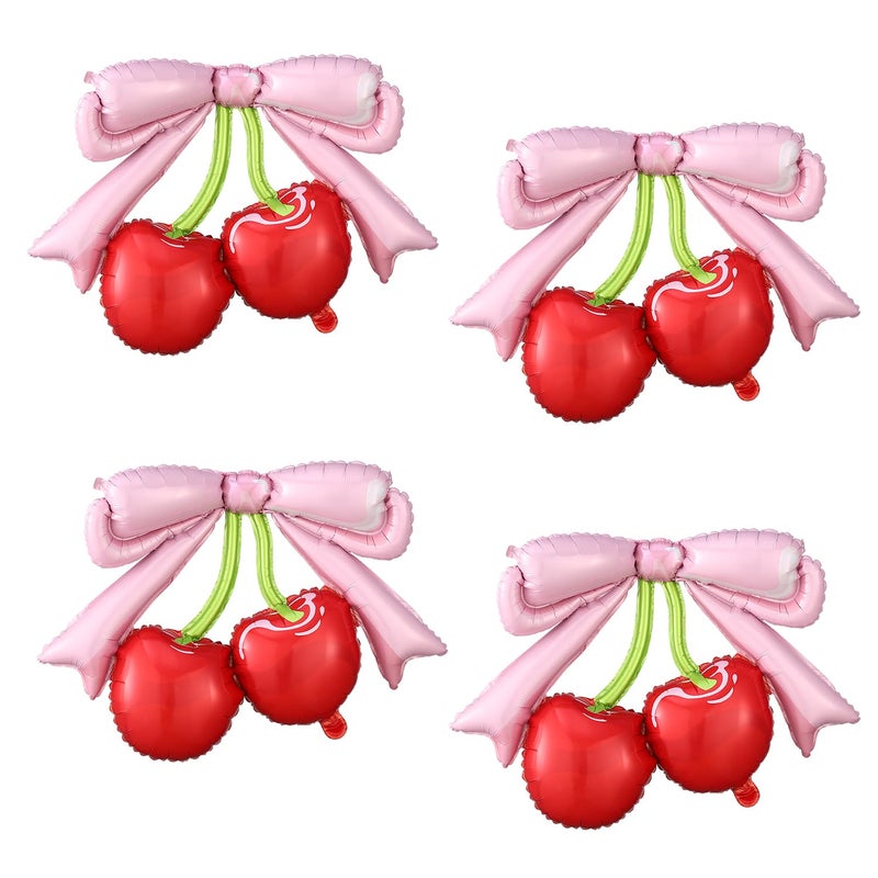 Tesochye 4 Pcs Pink Bow Red Cherry Balloons for She's The Cherry On Top Party,Berry First Birthday Decorations,Girl Women Summer Fruit Cherry Theme Baby Shower Bridal Wedding Decor Christmas Party Supplies - Image 1
