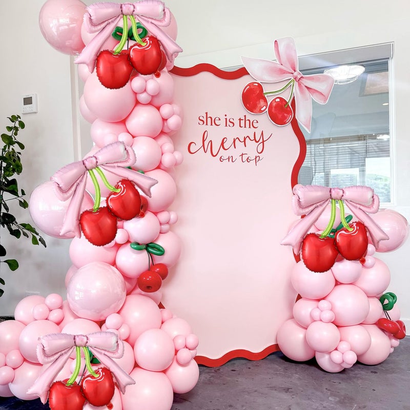 Tesochye 4 Pcs Pink Bow Red Cherry Balloons for She's The Cherry On Top Party,Berry First Birthday Decorations,Girl Women Summer Fruit Cherry Theme Baby Shower Bridal Wedding Decor Christmas Party Supplies - Image 4