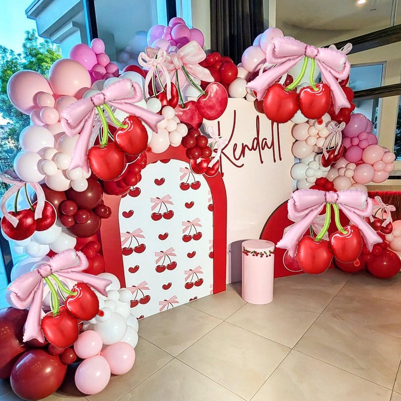 Tesochye 4 Pcs Pink Bow Red Cherry Balloons for She's The Cherry On Top Party,Berry First Birthday Decorations,Girl Women Summer Fruit Cherry Theme Baby Shower Bridal Wedding Decor Christmas Party Supplies - Image 5