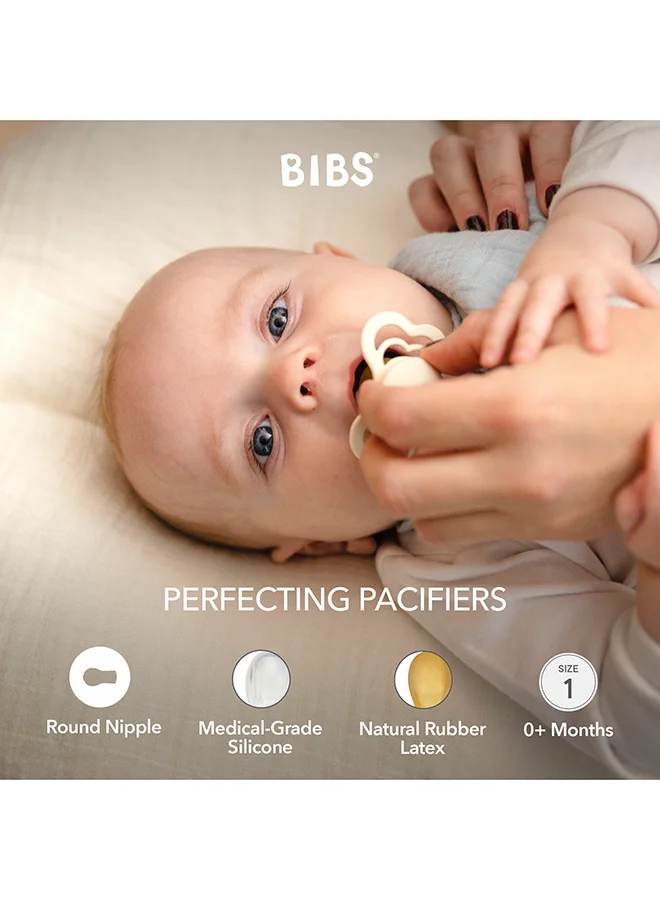 BIBS Baby Try-It Box Collection, Baby Pacifiers, Mouth Skin Sensitive, Soft, Flexible, For Babies Aged Upto 6 Months, BPA Free, Pack of 4 Pacifiers, Size 1, Ivory Color