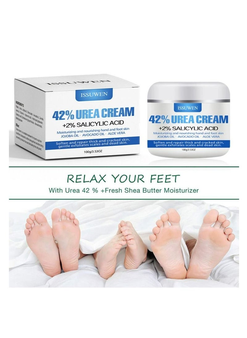 ISSUWEN - Hand and Foot Care 42% Urea Cream Intensive Moisturizes & Softens Skin Callus Remover Hand & Foot Cream for Dry Cracked Heels Elbows 100 g - Image 1