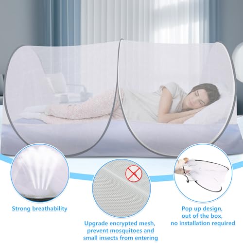Axcoix Extra Large Pop Up Mosquito Tent, Portable Foldable Mosquito Net for Bed Camping Travel Patio (78 * 41 * 31inch) - Image 3