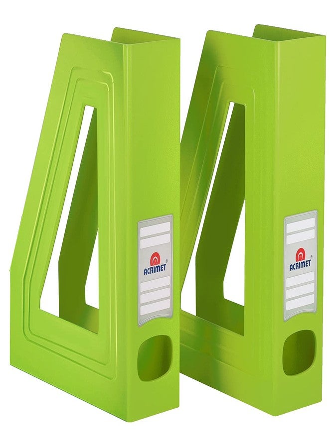 Acrimet Magazine File Holder, Durable Rack, Space-Saving Organizer (Plastic) (Green Citrus Color) (2 pack) - Image 1