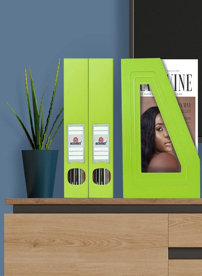 Acrimet Magazine File Holder, Durable Rack, Space-Saving Organizer (Plastic) (Green Citrus Color) (2 pack) - Image 4