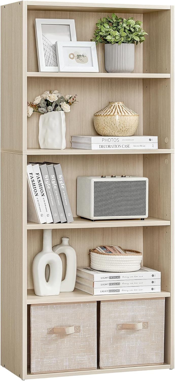 VASAGLE Custos Collection - Bookshelf, 5-Tier Bookcase, Book Shelf, Open Storage Shelf, 9.4 x 23.6 x 52.8 Inches, for Living Room, Home Office, Dinning Room, Natural Beige - Image 1