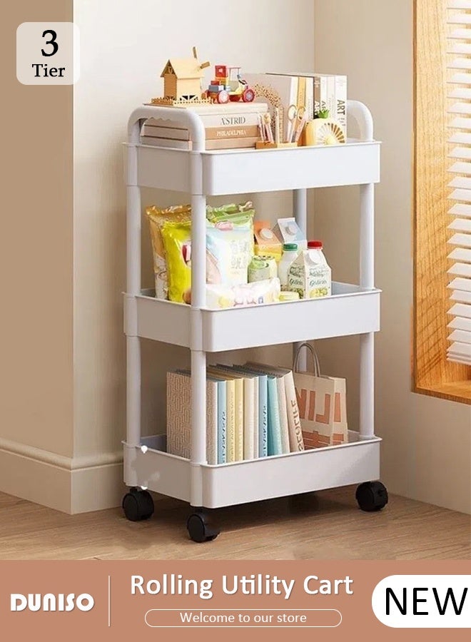 DUNISO 3 Tier Rolling Utility Cart Multifunctional Storage Organizer with Wheels Plastic Storage Cart Multipurpose Storage Rack for Bathroom Kitchen Laundry Bedroom Office(White)  - Image 1