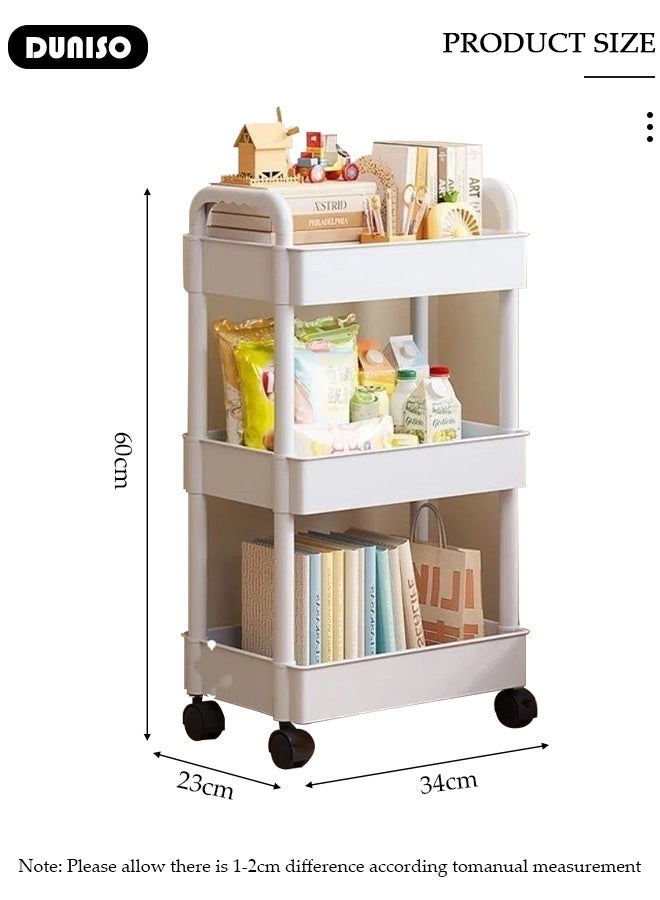 DUNISO 3 Tier Rolling Utility Cart Multifunctional Storage Organizer with Wheels Plastic Storage Cart Multipurpose Storage Rack for Bathroom Kitchen Laundry Bedroom Office(White)  - Image 2