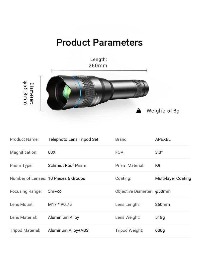 Generic - 6X20 Monocular Telescope With Universal Smartphone Clip BAK4 Prism Compact Pocket Monocular with Hand Strap For Adults Kids Wildlife Bird Watching Hunting Camping Travel Secenery - Image 1