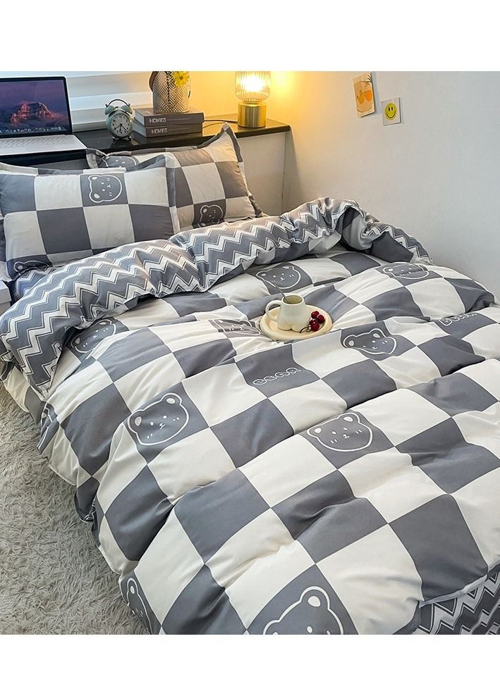 جيه زد اس - طقم ملايات سرير بتصميم هندسي مكون من 4 قطع قطن متعدد الألوان كوين - Image 1