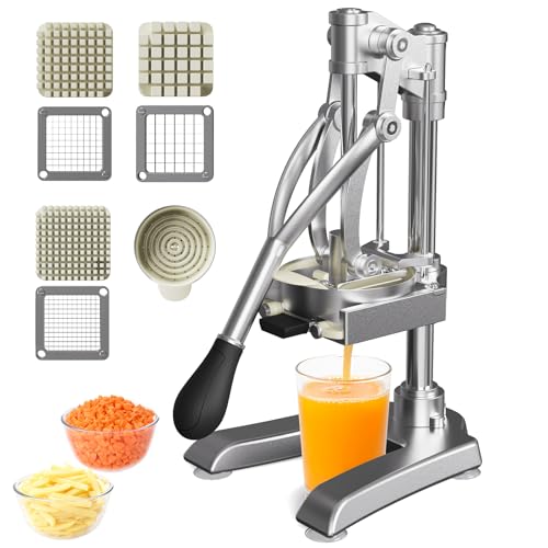 BotaBay 2-in-1 Commercial Juicer & Vegetable Chopper – Heavy Duty Cast Iron Manual Citrus Press with Stainless Steel Food Dicer, French Fry Cutter, 1/2" 3/8" 1/4" Blades for Potatoes - Image 1
