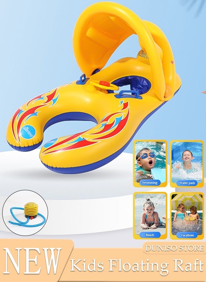 DUNISO Baby Pool Float, Inflatable Swimming Ring, Swimming Pool Floats Toys with Sunshade, Outdoor Swimming Ring Seat, Inflatable Baby Float with Canopy for Infant Toddler Kids - Image 1