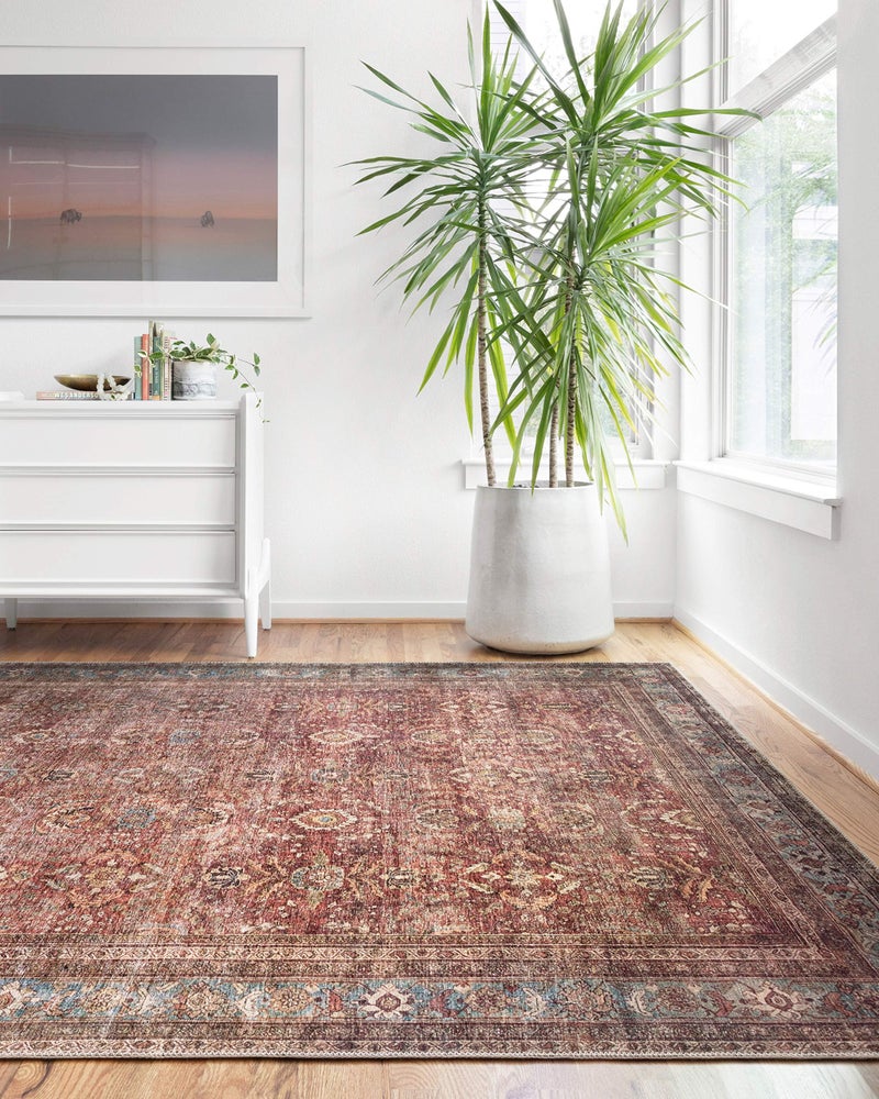 Loloi Layla Collection LAY01 BrickBlue 20 x 50 13 Thick Accent Rug Soft Durable Vintage Inspired Distressed Low Pile NonShedding Easy Clean Printed Living Room Rug