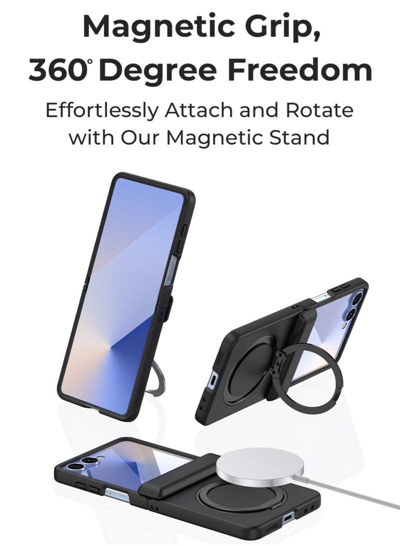 Glassology Magnetic Black Clear Case for Samsung Galaxy Z Flip7, 360° Rotating Ring Stand, Shockproof, Car Mount Compatible - Image 5
