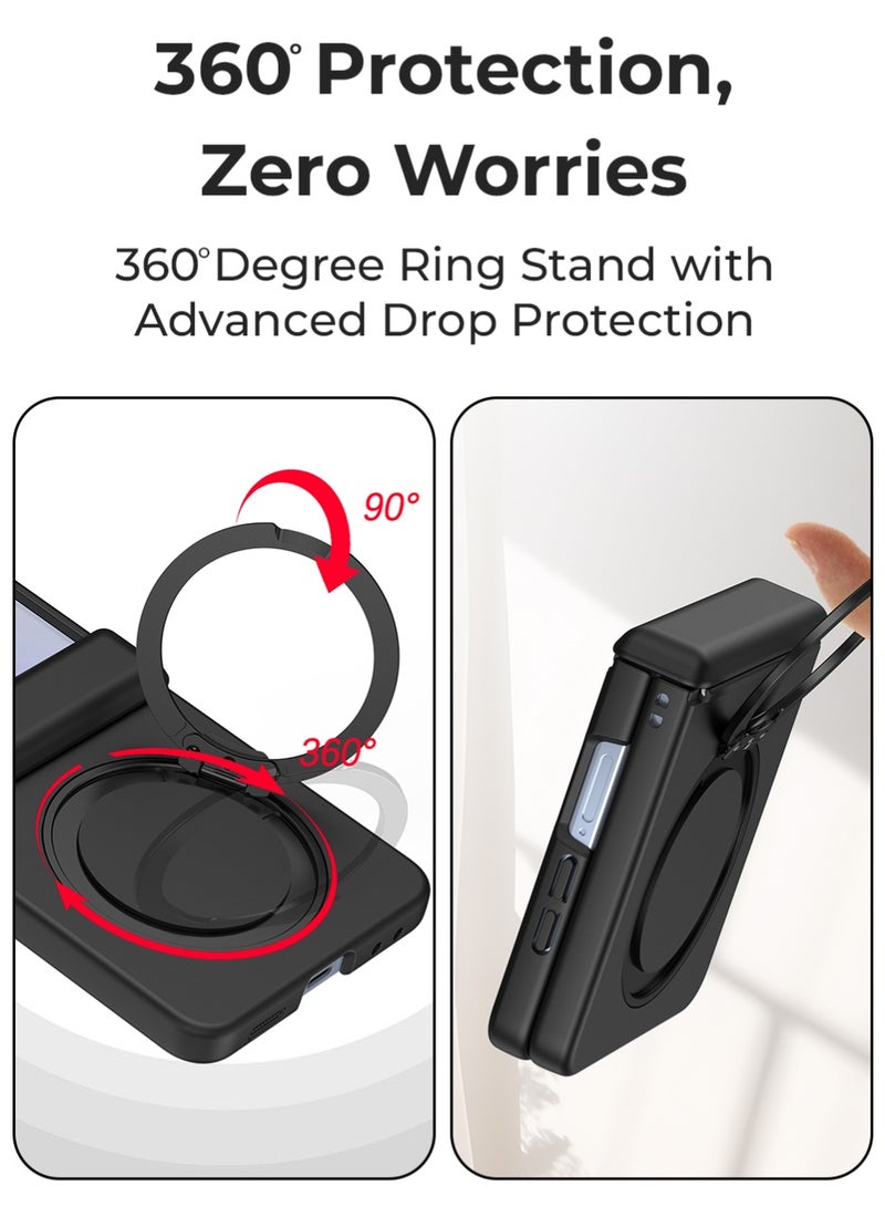Glassology Magnetic Black Clear Case for Samsung Galaxy Z Flip7, 360° Rotating Ring Stand, Shockproof, Car Mount Compatible - Image 2