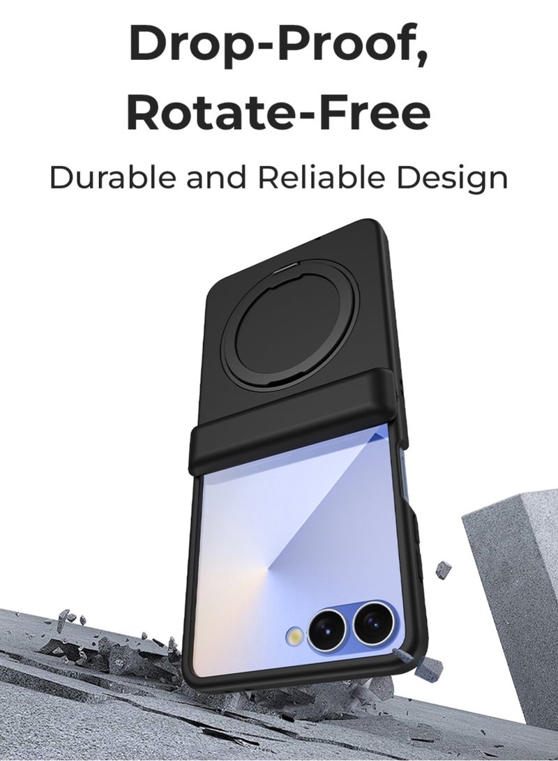 Glassology Magnetic Black Clear Case for Samsung Galaxy Z Flip7, 360° Rotating Ring Stand, Shockproof, Car Mount Compatible - Image 3