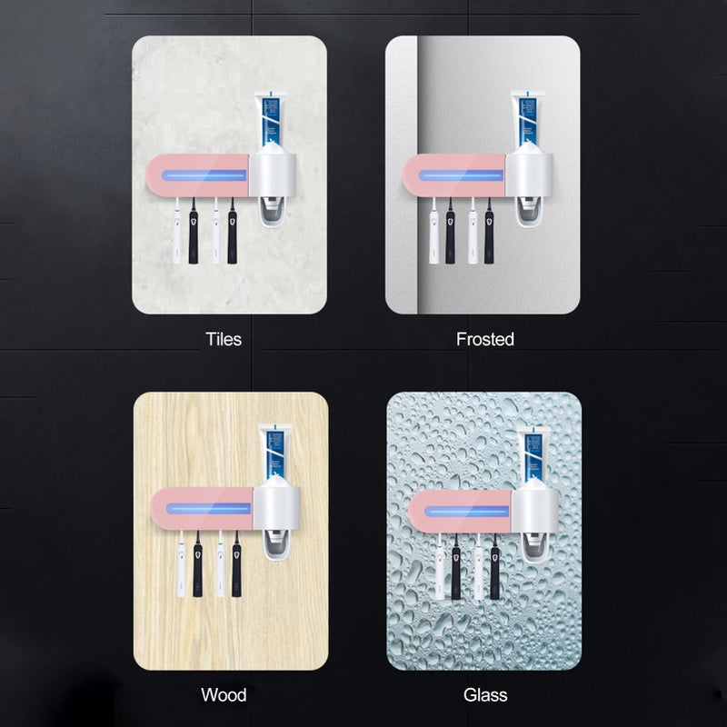 UV Toothbrush Holder: Wall Mounted White Rack - 270nm Auto Sterilization Hands-free Dispenser with 4 Slots USB Rechargeable 1200mA Lithium Battery for Bathroom Countertop & Wall Space Saving Hygienic - Image 3