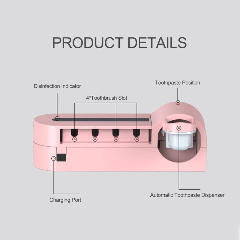 UV Toothbrush Holder: Wall Mounted White Rack - 270nm Auto Sterilization Hands-free Dispenser with 4 Slots USB Rechargeable 1200mA Lithium Battery for Bathroom Countertop & Wall Space Saving Hygienic - Image 4