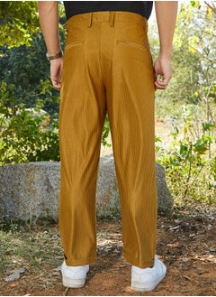 Campus Sutra Men's Mustard Yellow Corduroy Tailored Trousers  - Image 5