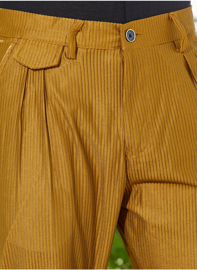 Campus Sutra - Men's Mustard Yellow Corduroy Tailored Trousers - Image 1