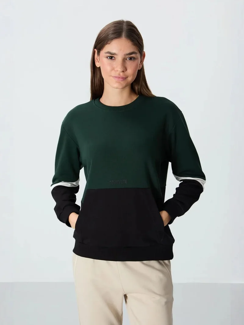 TOMMYLIFE TOMMY Oversized Color-Blocked Crew Neck Sweatshirt