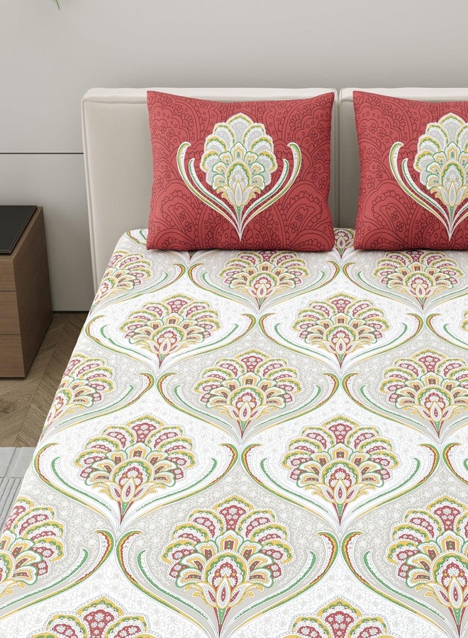 Dreamscape 100% Cotton King Fitted Printed Bedsheet with 2 Pillow Covers - (Size 72 x 78 inches, 200 TC, Colour - Red: Barn Red) - Image 3