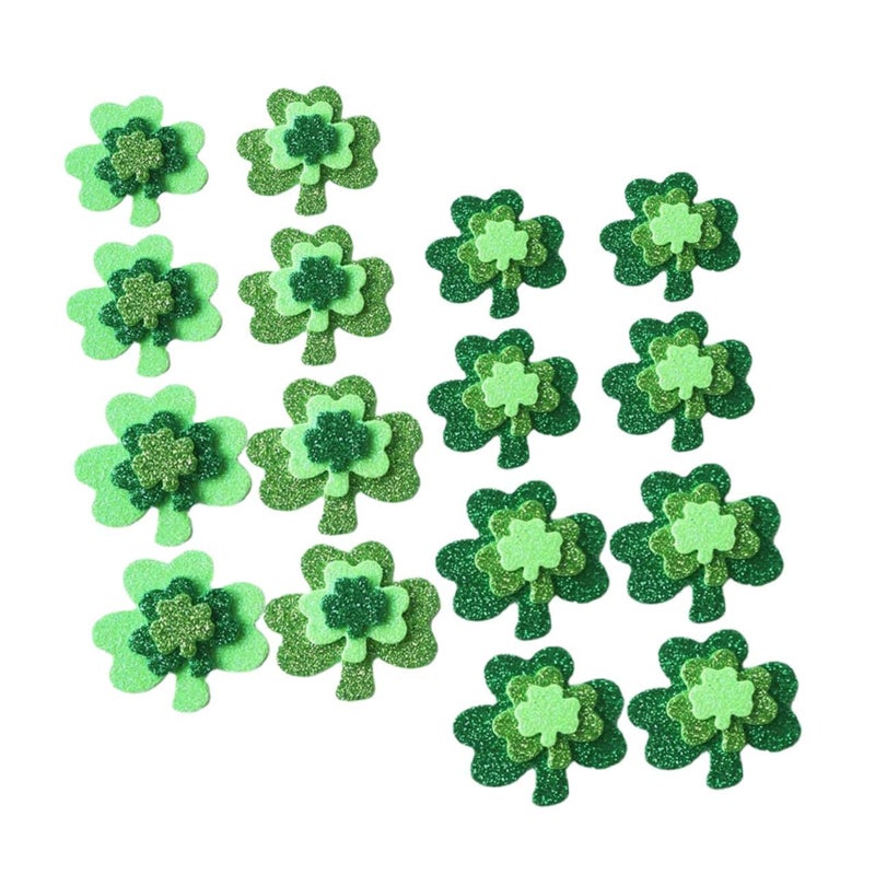 St Patricks Day Glitter Shamrock Eva Foam Stickers Self Adhesive 80 Pieces 3 Packs Wall Decals - Image 2