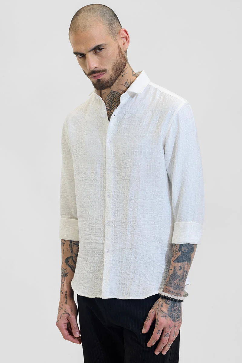 سنيتش Off White Textured Long Sleeve Slim Fit Casual Shirt