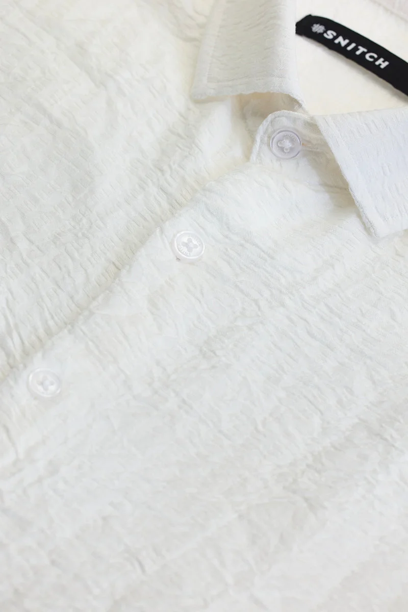 سنيتش Off White Textured Long Sleeve Slim Fit Casual Shirt