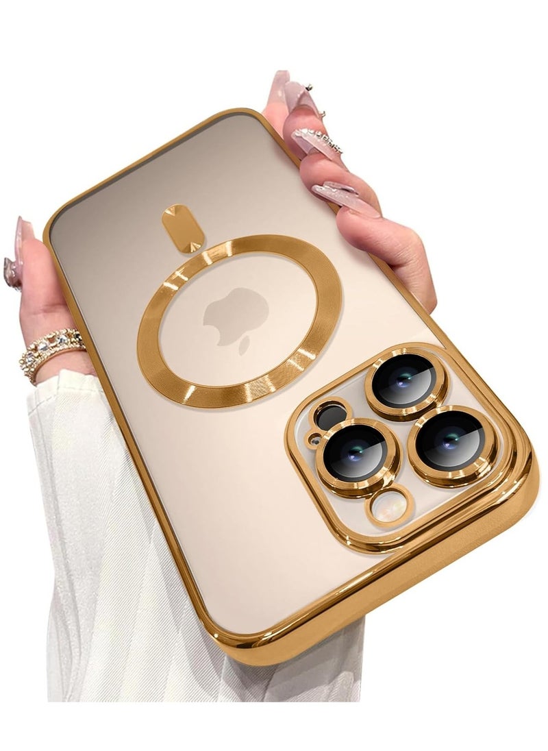 ELTRAZONE iPhone 16 Pro Max Magnetic Case with Built-in Camera Lens Protector – MagSafe Compatible, Soft TPU Anti-Scratch Shockproof Slim Clear Cover for Women & Men, Gold - Image 1