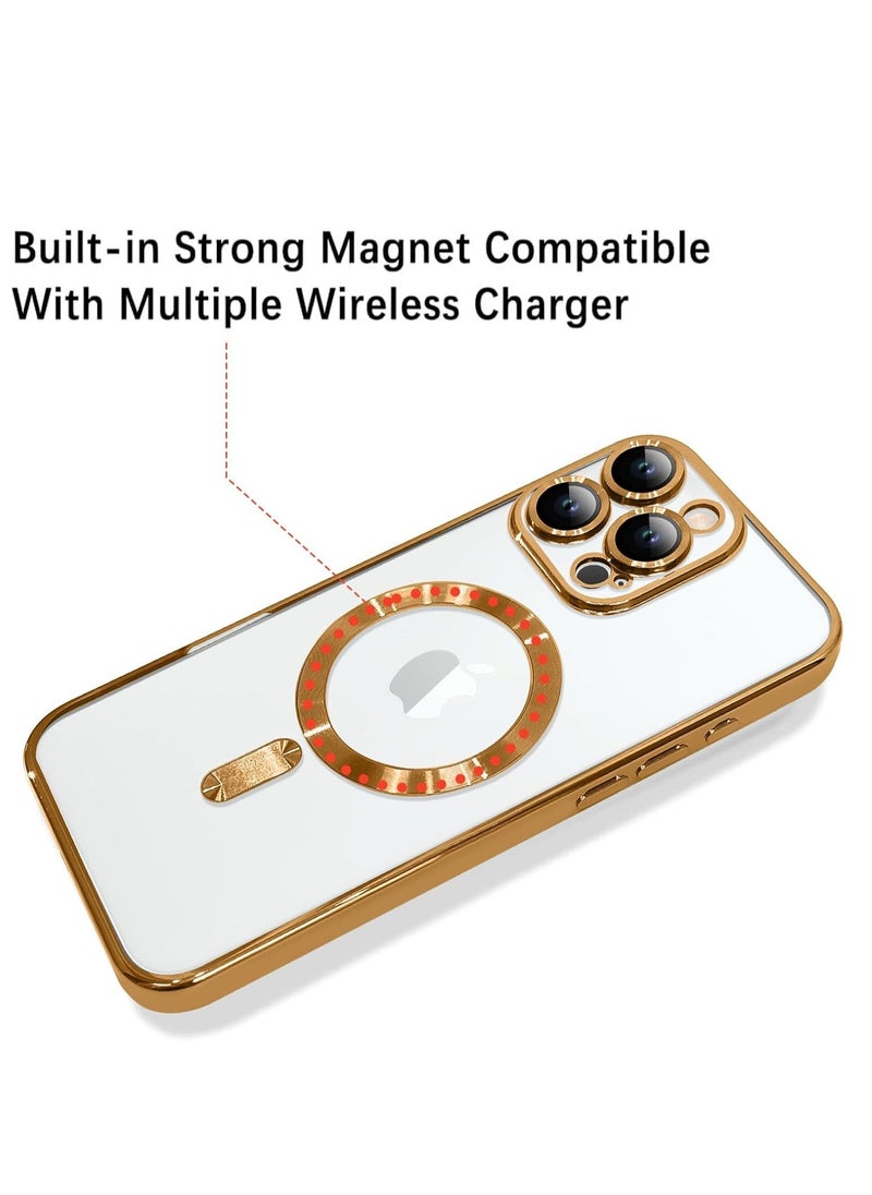 ELTRAZONE iPhone 16 Pro Max Magnetic Case with Built-in Camera Lens Protector – MagSafe Compatible, Soft TPU Anti-Scratch Shockproof Slim Clear Cover for Women & Men, Gold - Image 2
