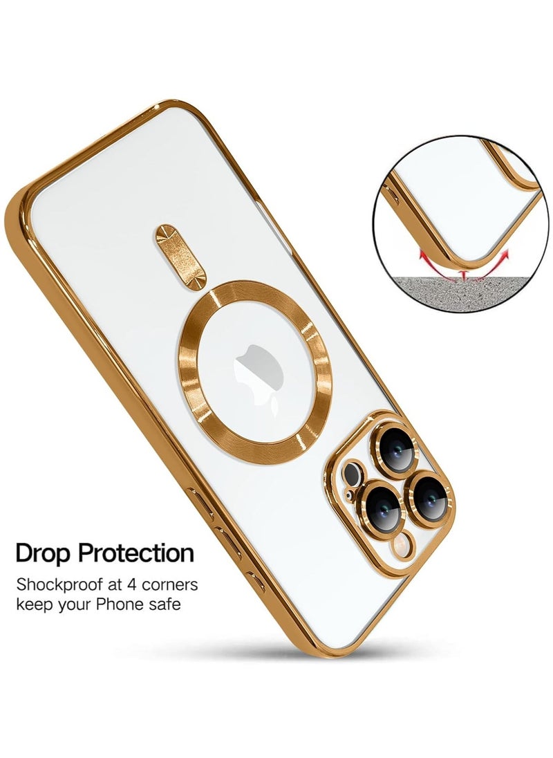 ELTRAZONE iPhone 16 Pro Max Magnetic Case with Built-in Camera Lens Protector – MagSafe Compatible, Soft TPU Anti-Scratch Shockproof Slim Clear Cover for Women & Men, Gold - Image 4