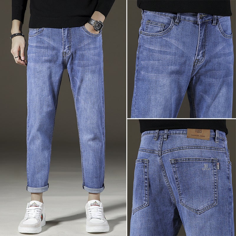 Multi-Color Korean Trendy Brand Nine-Point Jeans Trouser 2021 Spring New Stretch Jeans For Boys - Image 2