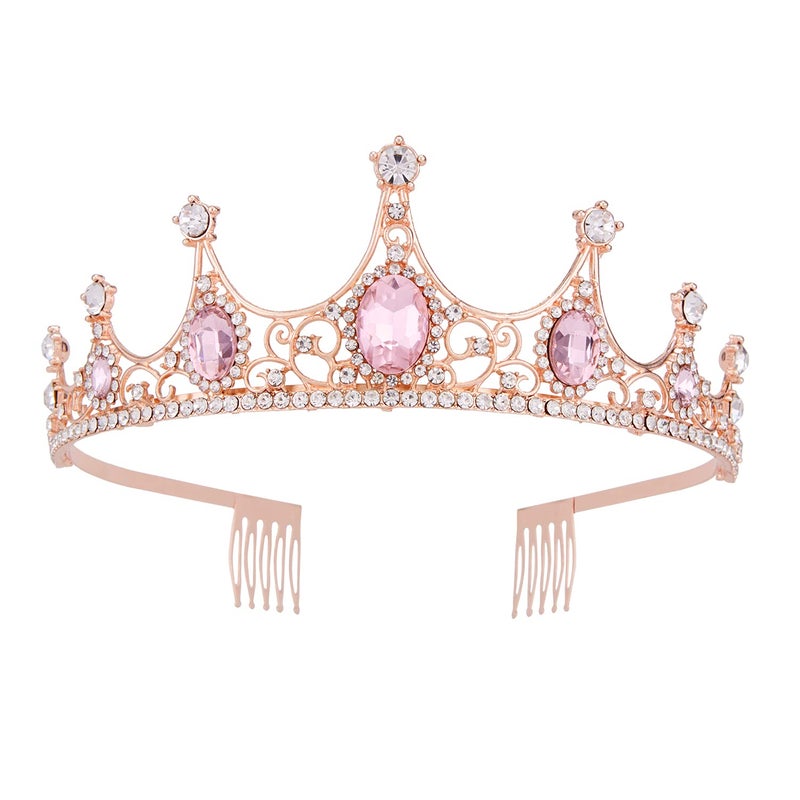 Pink Crown Vofler Rose Gold Tiaras Peach Headband for Princess Mermaid Rapunzel Tangled Costume Queen Women Bride Lady Girls Birthday Wedding Pageant Prom Quinceanera Homecoming Halloween Party Combs